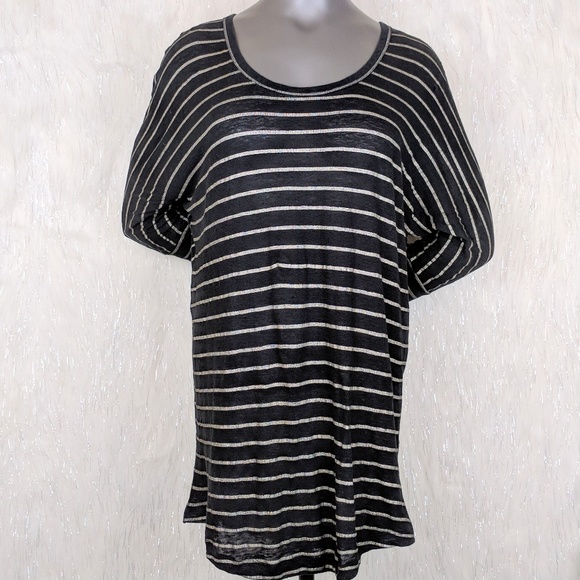 Joie | Ashlee Caviar & Gunmetal Stripe Slub Top M - Picture 2 of 6